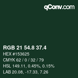 カラーコード: RGB 21 54.8 37.4 | qconv.com