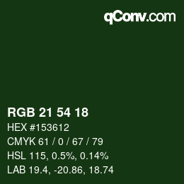 カラーコード: RGB 21 54 18 | qconv.com