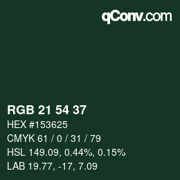 Color code: RGB 21 54 37 | qconv.com