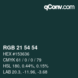 Color code: RGB 21 54 54 | qconv.com