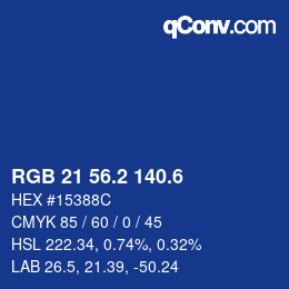 カラーコード: RGB 21 56.2 140.6 | qconv.com