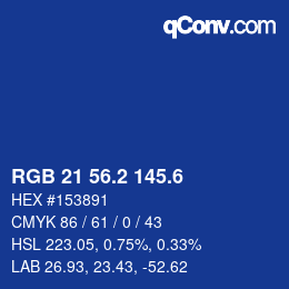 カラーコード: RGB 21 56.2 145.6 | qconv.com