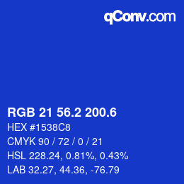 カラーコード: RGB 21 56.2 200.6 | qconv.com