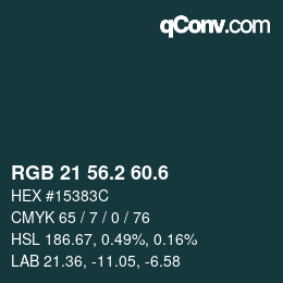 カラーコード: RGB 21 56.2 60.6 | qconv.com