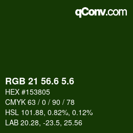 カラーコード: RGB 21 56.6 5.6 | qconv.com