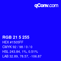 Color code: RGB 21 5 255 | qconv.com