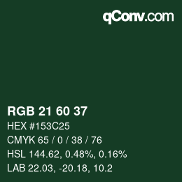 カラーコード: RGB 21 60 37 | qconv.com