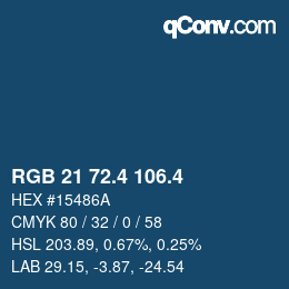 カラーコード: RGB 21 72.4 106.4 | qconv.com