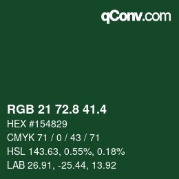 カラーコード: RGB 21 72.8 41.4 | qconv.com