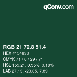 カラーコード: RGB 21 72.8 51.4 | qconv.com