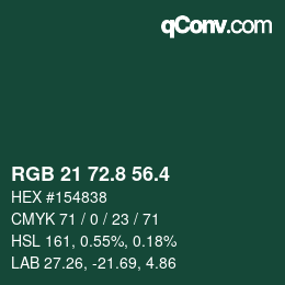 カラーコード: RGB 21 72.8 56.4 | qconv.com
