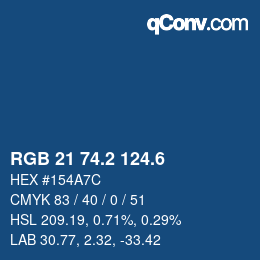 カラーコード: RGB 21 74.2 124.6 | qconv.com