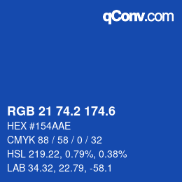 カラーコード: RGB 21 74.2 174.6 | qconv.com