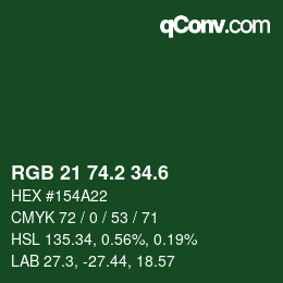 カラーコード: RGB 21 74.2 34.6 | qconv.com