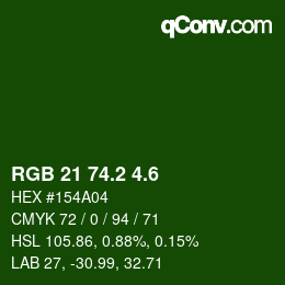 カラーコード: RGB 21 74.2 4.6 | qconv.com