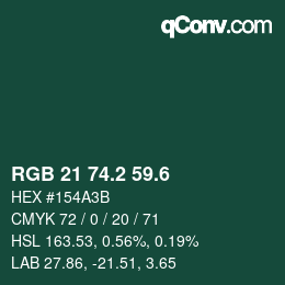 カラーコード: RGB 21 74.2 59.6 | qconv.com