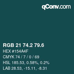 カラーコード: RGB 21 74.2 79.6 | qconv.com