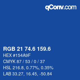 カラーコード: RGB 21 74.6 159.6 | qconv.com