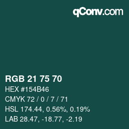 Color code: RGB 21 75 70 | qconv.com