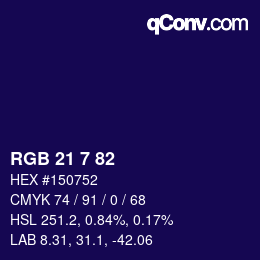 Color code: RGB 21 7 82 | qconv.com