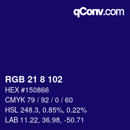 カラーコード: RGB 21 8 102 | qconv.com