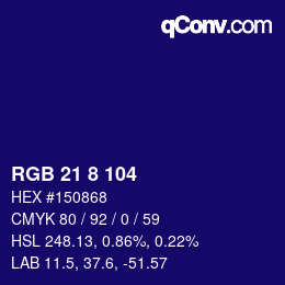 Color code: RGB 21 8 104 | qconv.com