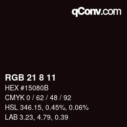 カラーコード: RGB 21 8 11 | qconv.com