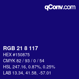 Color code: RGB 21 8 117 | qconv.com