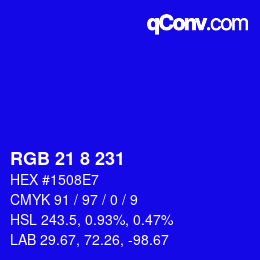 Color code: RGB 21 8 231 | qconv.com