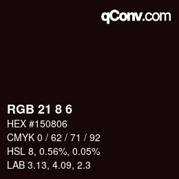 カラーコード: RGB 21 8 6 | qconv.com