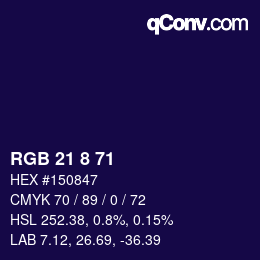 Color code: RGB 21 8 71 | qconv.com