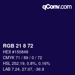 Farbcode: RGB 21 8 72 | qconv.com