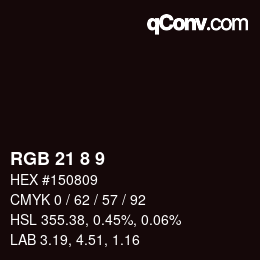 カラーコード: RGB 21 8 9 | qconv.com