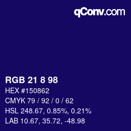 Color code: RGB 21 8 98 | qconv.com