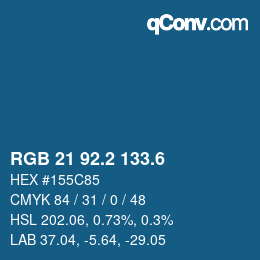 カラーコード: RGB 21 92.2 133.6 | qconv.com
