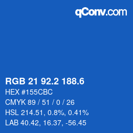カラーコード: RGB 21 92.2 188.6 | qconv.com