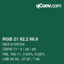 カラーコード: RGB 21 92.2 68.6 | qconv.com