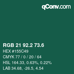 カラーコード: RGB 21 92.2 73.6 | qconv.com