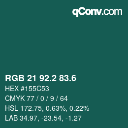 カラーコード: RGB 21 92.2 83.6 | qconv.com