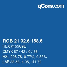 カラーコード: RGB 21 92.6 158.6 | qconv.com