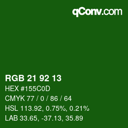 カラーコード: RGB 21 92 13 | qconv.com