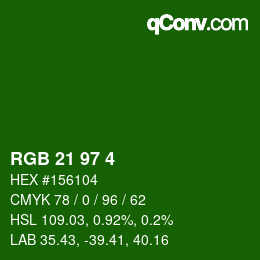 Color code: RGB 21 97 4 | qconv.com