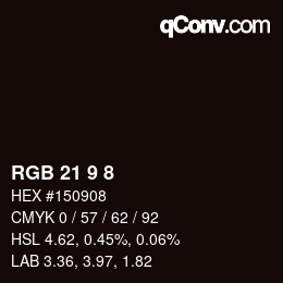 カラーコード: RGB 21 9 8 | qconv.com