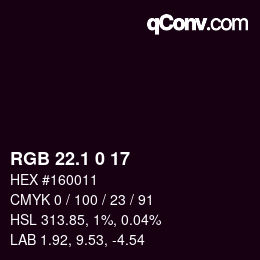 カラーコード: RGB 22.1 0 17 | qconv.com