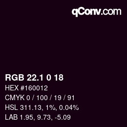 カラーコード: RGB 22.1 0 18 | qconv.com