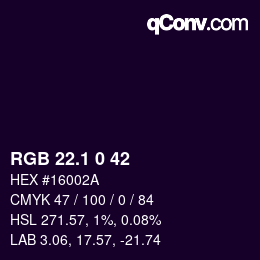 カラーコード: RGB 22.1 0 42 | qconv.com