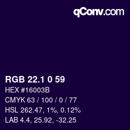 カラーコード: RGB 22.1 0 59 | qconv.com