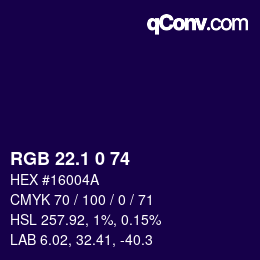 カラーコード: RGB 22.1 0 74 | qconv.com