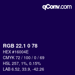カラーコード: RGB 22.1 0 78 | qconv.com