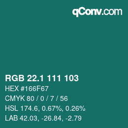 Color code: RGB 22.1 111 103 | qconv.com